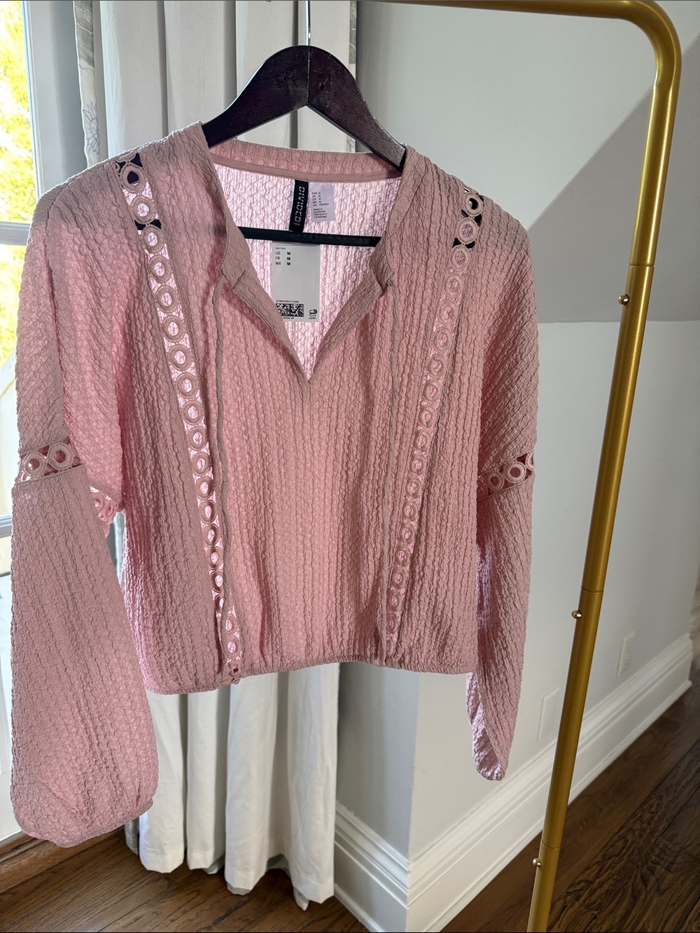 H&M Crochet-Trim Pink Peasant Blouse - Women Tops